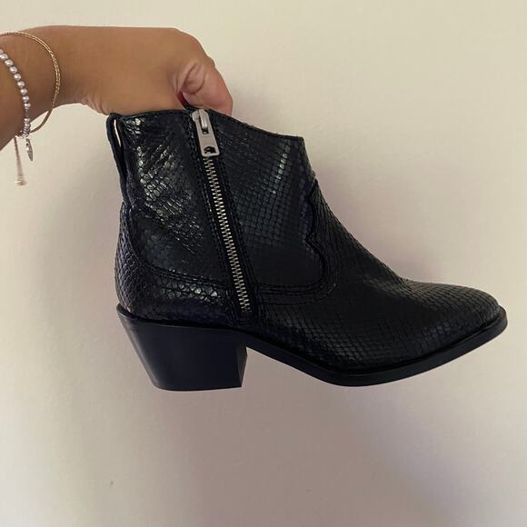 ALLSAINTS Black Carlotta Snake Print Leather Zip Booties Size 38 - Picture 7 of 8